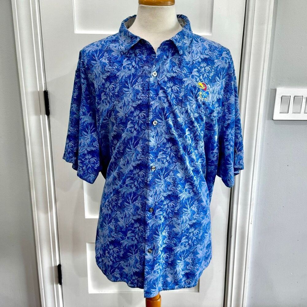 Tommy Bahama University of Kansas Silk Hawaiian Shirt. Blue. Size XXXL.
